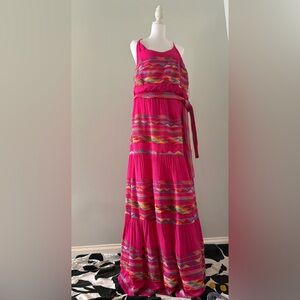 NWT large J.Marie Mallory Maxi Dress in Pink with Multicolor Embroidered Bands